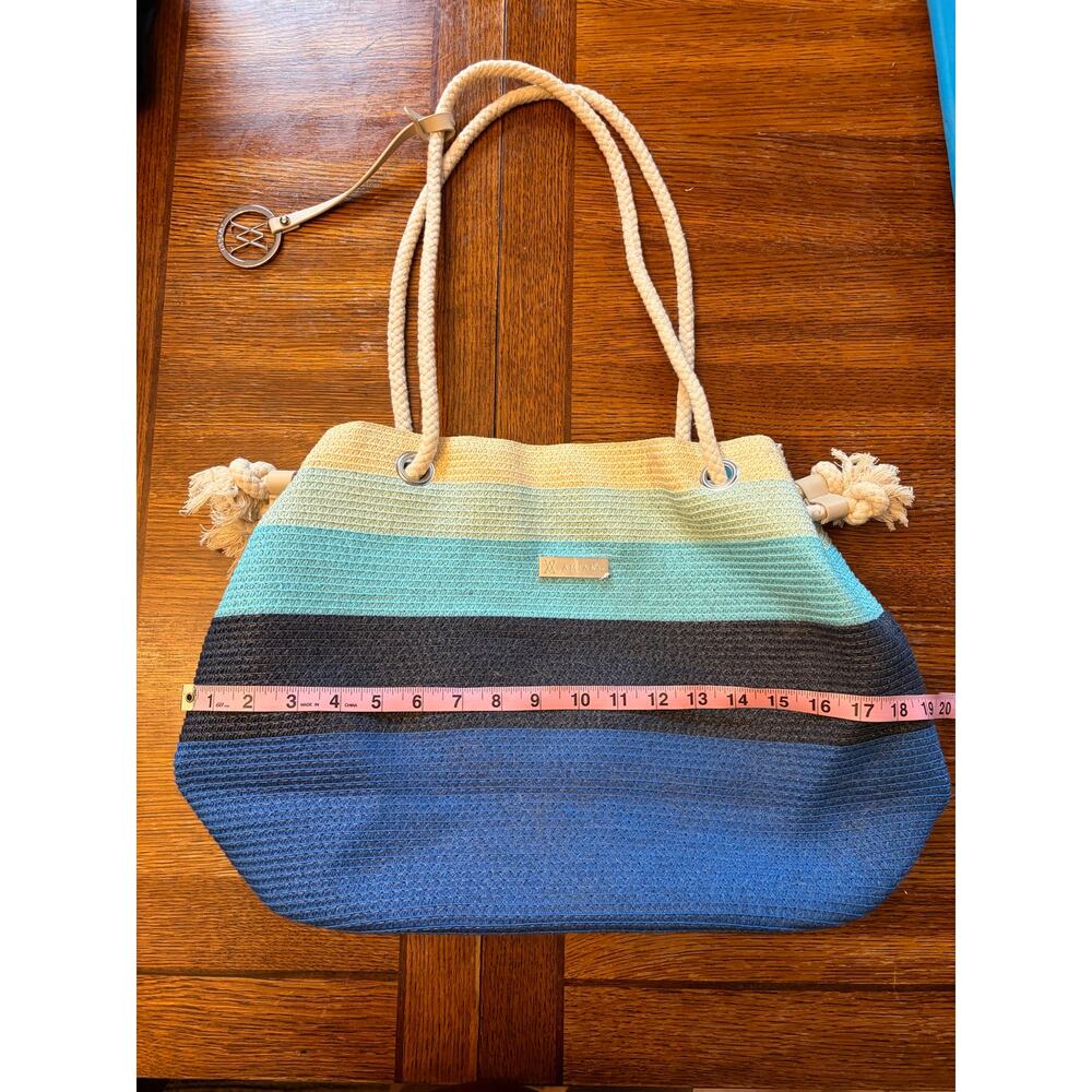 NEW Amiani Beach Tote Bag Striped Blue Gradient Jute Rope Handles Summer Purse - Picture 8 of 16